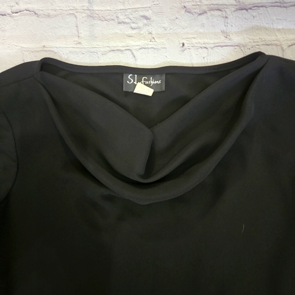S.L. fashions Women's Black Scoop Blouse Chiffon sleeves and shoulder pads - Picture 2 of 10